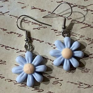 NWT Blue Clay Flower Dangle Earrings